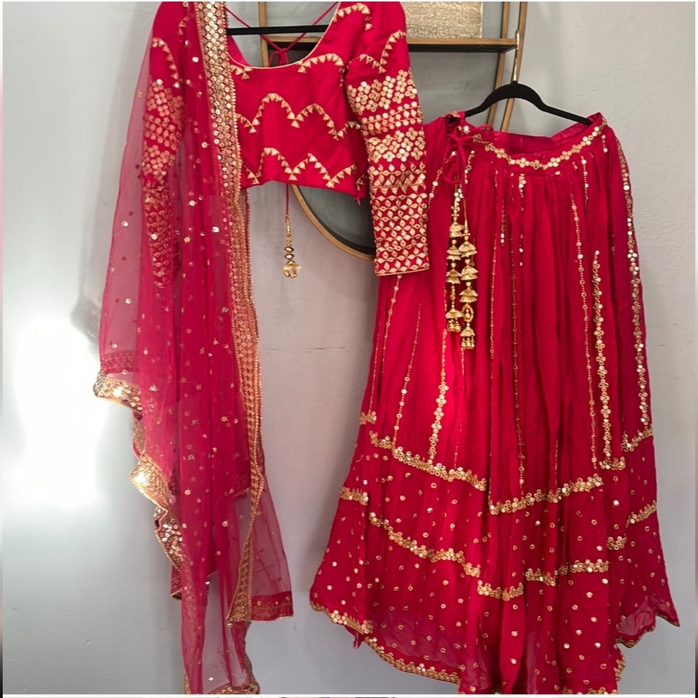 Lehenga, Choli Pink Embellished Tiered Dress for Wedding Or Special Occasion.